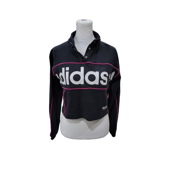 Adidas Cropped Sweatshirt Women’s XS Black Graphic Logo Athleisure Pullover - Picture 13 of 14